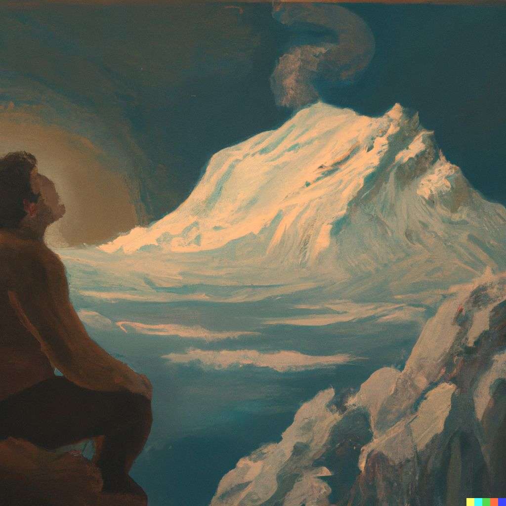 someone gazing at Mount Everest, painting, neoclassicism style
